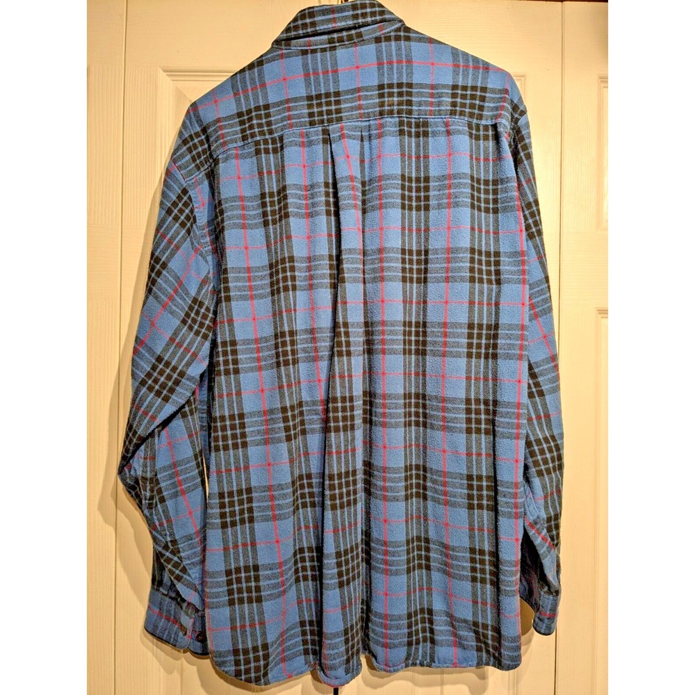 VTG LL Bean Men Traditional Fit Plaid Blue/Red Holiday Flannel Shirt Sz L Cotton - Picture 7 of 16